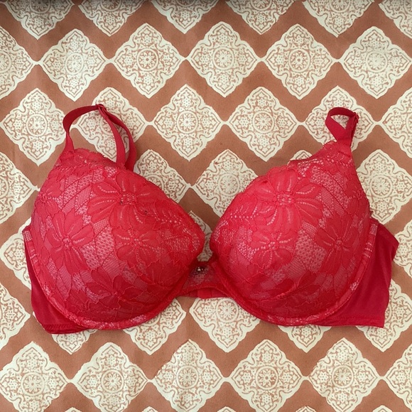 Maidenform bright pink lace padded bra sz 34 D - Picture 1 of 7